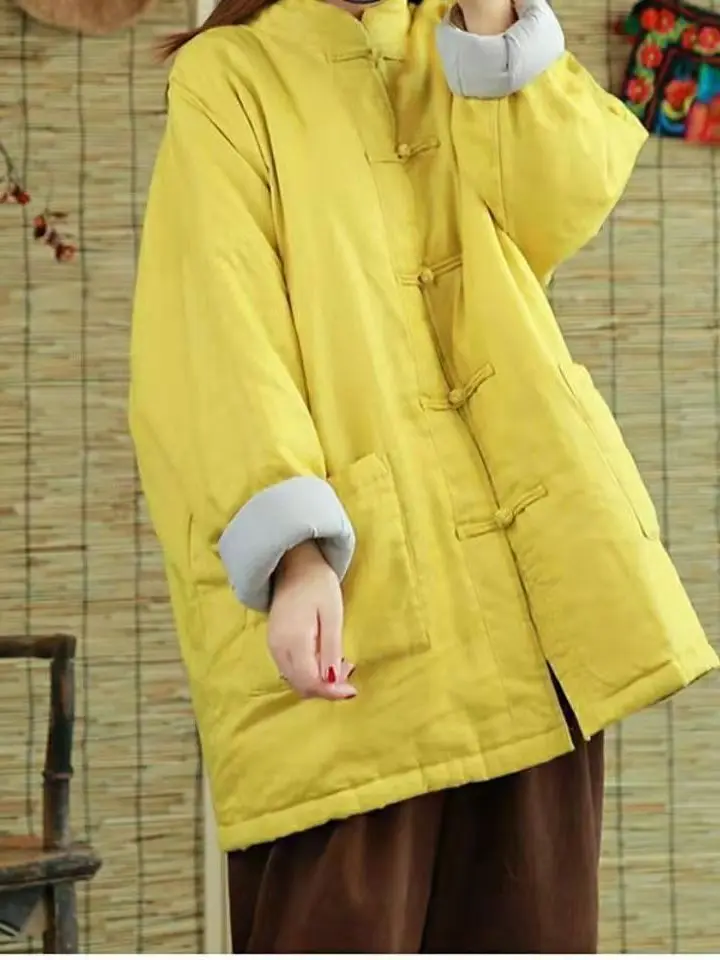 Thiened Cotton Women's Jaet Ethnic Sle Loose Warm Outerwear Long Sve Mid-Length Coat for Commuting Lady
Thiened Cotton Women's Jaet Ethnic Sle Loose Warm Outerwear Long Sve Mid-Length Coat for Commuting Lady