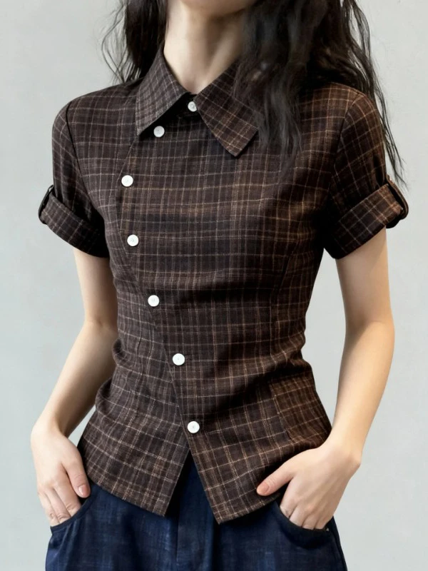 Slim Fit Plaid Shirt Women's Fashion Summer 2026 Short Sleeve Elegant Personality Korean Style Commute Wind Regular Thickness
Slim Fit Plaid Shirt Women's Fashion Summer 2026 Short Sleeve Elegant Personality Korean Style Commute Wind Regular Thickness