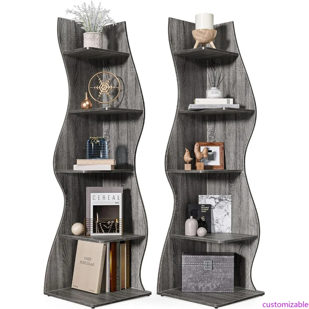 70-дюймовая угловая полка в стиле морских водорослей, 5-ярусная отдельно стоящая книжная полка для компактных помещений
70-дюймовая угловая полка в стиле морских водорослей, 5-ярусная отдельно стоящая книжная полка для компактных помещений