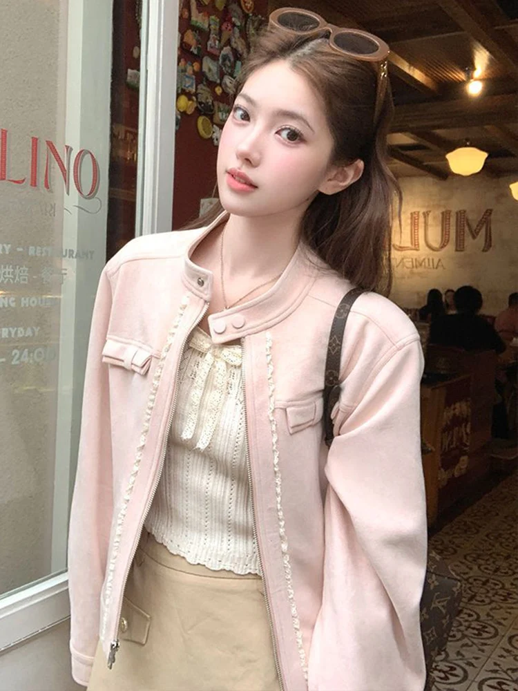 Sweet Women Pink Faux Suede Jacket Korean Long Sleeve Vintage Preppy Style Short Coat Fall Winter O Neck Female Elegant Slim Top
Sweet Women Pink Faux Suede Jacket Korean Long Sleeve Vintage Preppy Style Short Coat Fall Winter O Neck Female Elegant Slim Top