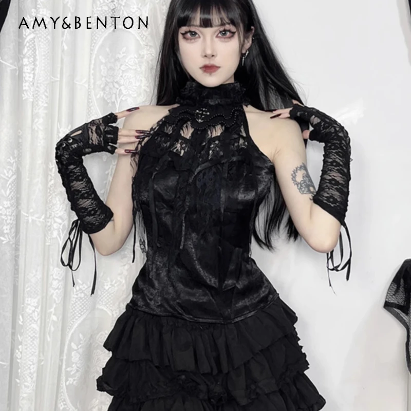 Gothic Black Halter Sleeveless Women's Sling Top Original Retro Summer Lace Hollowed Out Thin Sweet Cool Sexy Tees Vest Ladies
Gothic Black Halter Sleeveless Women's Sling Top Original Retro Summer Lace Hollowed Out Thin Sweet Cool Sexy Tees Vest Ladies