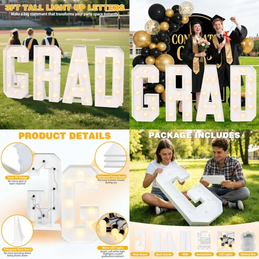 uation Decorations, 3Feet Tall Marquee Letters LED Letter Sign Party Supplies, Large DIY Pre-Cut Foam Board Kit Decor for Kinde
uation Decorations, 3Feet Tall Marquee Letters LED Letter Sign Party Supplies, Large DIY Pre-Cut Foam Board Kit Decor for Kinde