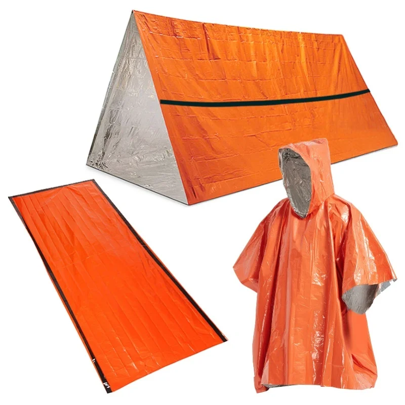 Outdoor Emergency Survival Gear Waterproof Heat Reflective Thermal Poncho Raincoat With Sleeping Bag And Tent Shelter For
Outdoor Emergency Survival Gear Waterproof Heat Reflective Thermal Poncho Raincoat With Sleeping Bag And Tent Shelter For
