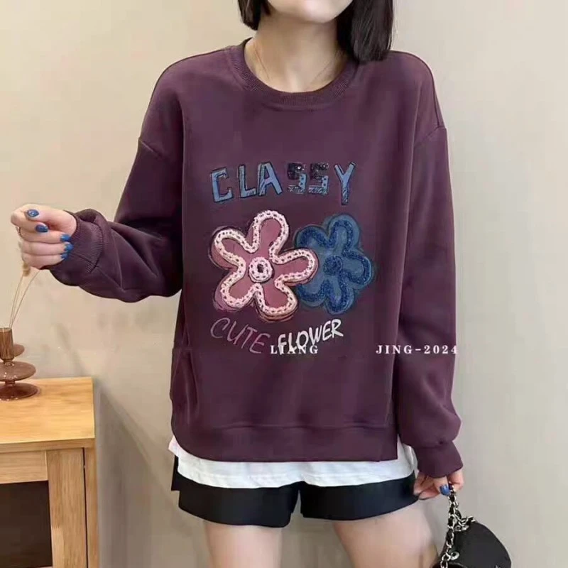 Embroidered Letters Fake Two-piece Velvet Sweatshirt Women Winter Long Sleeve O-neck Splicing Pullover College Casual Style Top
Embroidered Letters Fake Two-piece Velvet Sweatshirt Women Winter Long Sleeve O-neck Splicing Pullover College Casual Style Top