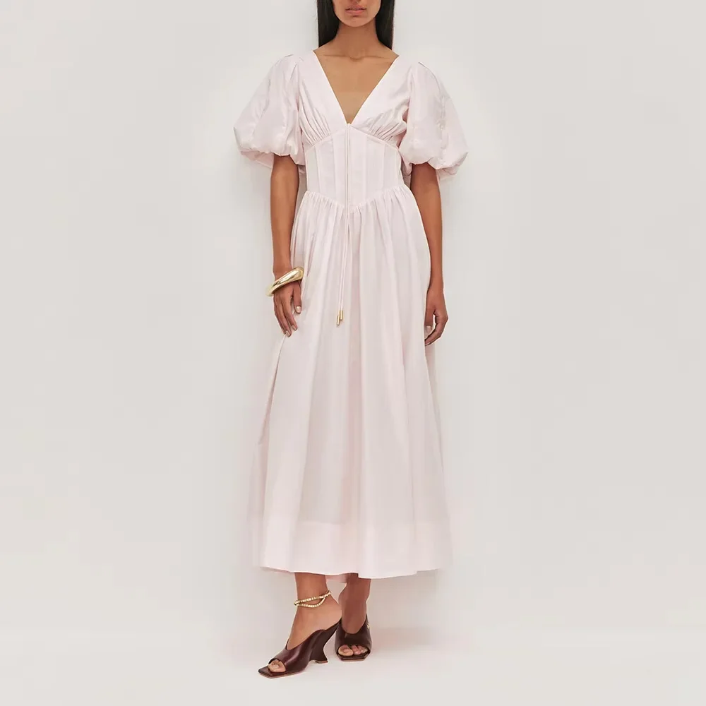 2026 Summer Fashionable Bohemian Style Midi Dress V-neck Bubble Sleeve Waist-cinching Slimming Dresses Lady Solid Sweet Vestidos
2026 Summer Fashionable Bohemian Style Midi Dress V-neck Bubble Sleeve Waist-cinching Slimming Dresses Lady Solid Sweet Vestidos