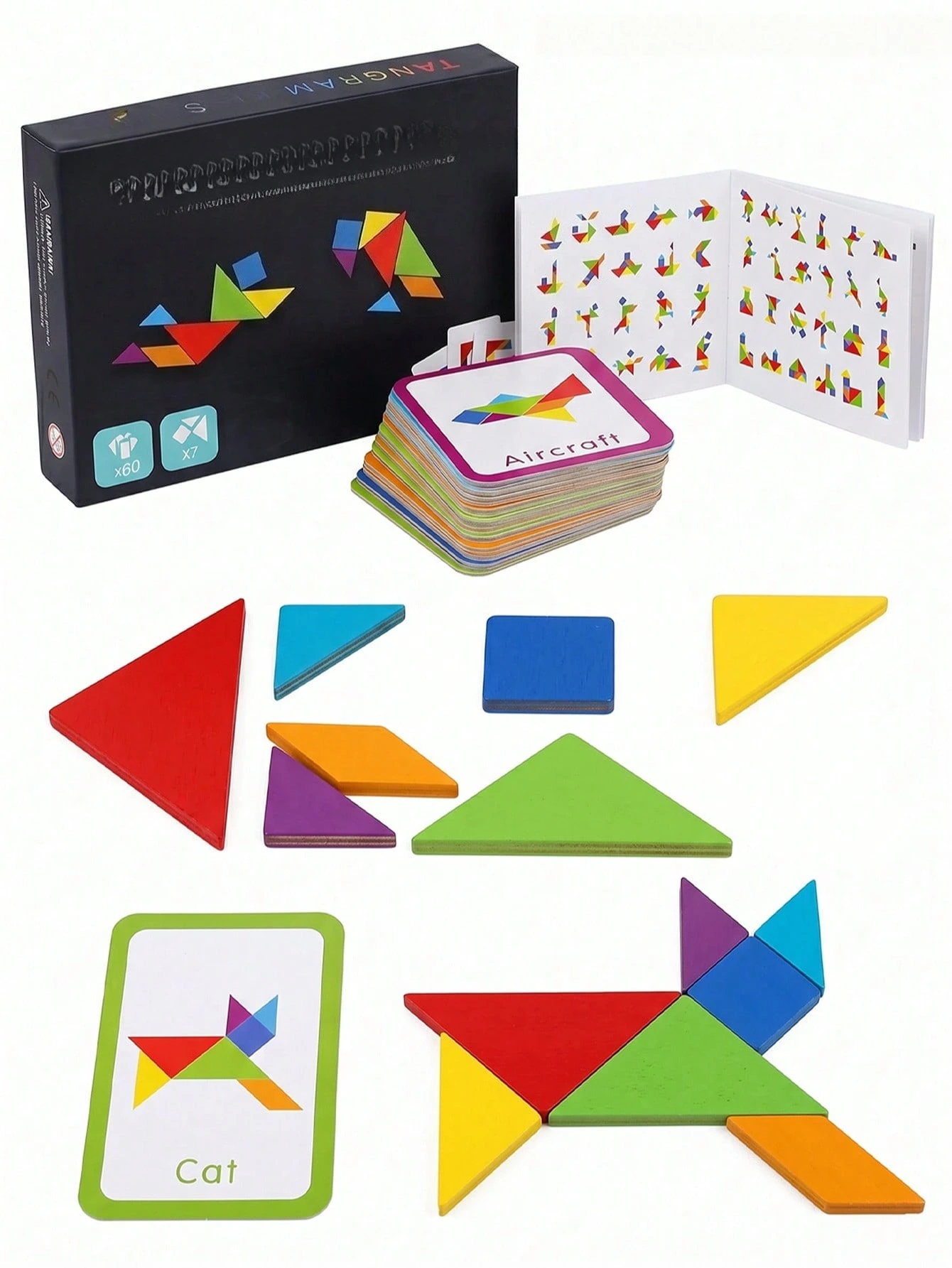 67pcs Wooden Tangram Puzzle Set, Includes 60 Double-Sided Cards, STEM Toys, 7pc Colorful Geometric Pattern Building Blocks Suitable For 3-6 Years Old Kids Children, Educational Toys; Travel Toys; Quiet Toys; Sensory Toys; Birthday Gift
67pcs Wooden Tangram Puzzle Set, Includes 60 Double-Sided Cards, STEM Toys, 7pc Colorful Geometric Pattern Building Blocks Suitable For 3-6 Years Old Kids Children, Educational Toys; Travel Toys; Quiet Toys; Sensory Toys; Birthday Gift