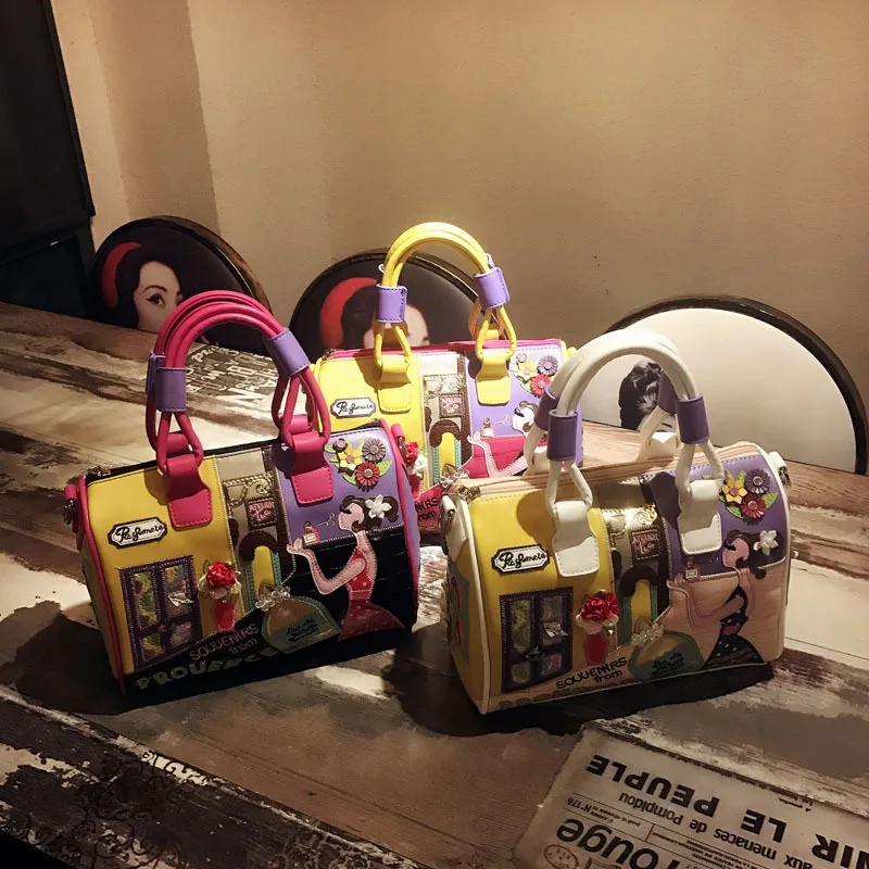 Ladies Cute Provence Souvenir 3D Patch Boston Bag, Handmade Colorful Top Handle Crossbody Bag for Travel and Gift
Ladies Cute Provence Souvenir 3D Patch Boston Bag, Handmade Colorful Top Handle Crossbody Bag for Travel and Gift