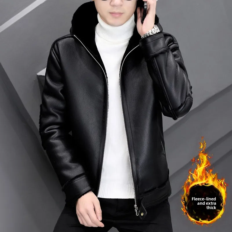 Thiened Fce Lined Hooded Men's Leather Jaet Winter Sli Workwear Coat Long Sve Straight Hem Zipper Closure PU Ma...
Thiened Fce Lined Hooded Men's Leather Jaet Winter Sli Workwear Coat Long Sve Straight Hem Zipper Closure PU Ma...