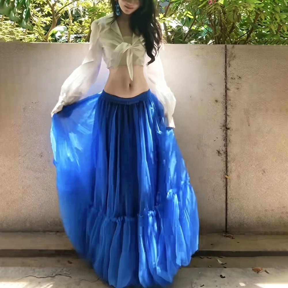 SylCue Fluffy Elegant Mesh Long Skirts Woman Summer New Trend Elastic Waist A-Line Sweet Girl Birthday Party Style Folds Bottoms
SylCue Fluffy Elegant Mesh Long Skirts Woman Summer New Trend Elastic Waist A-Line Sweet Girl Birthday Party Style Folds Bottoms