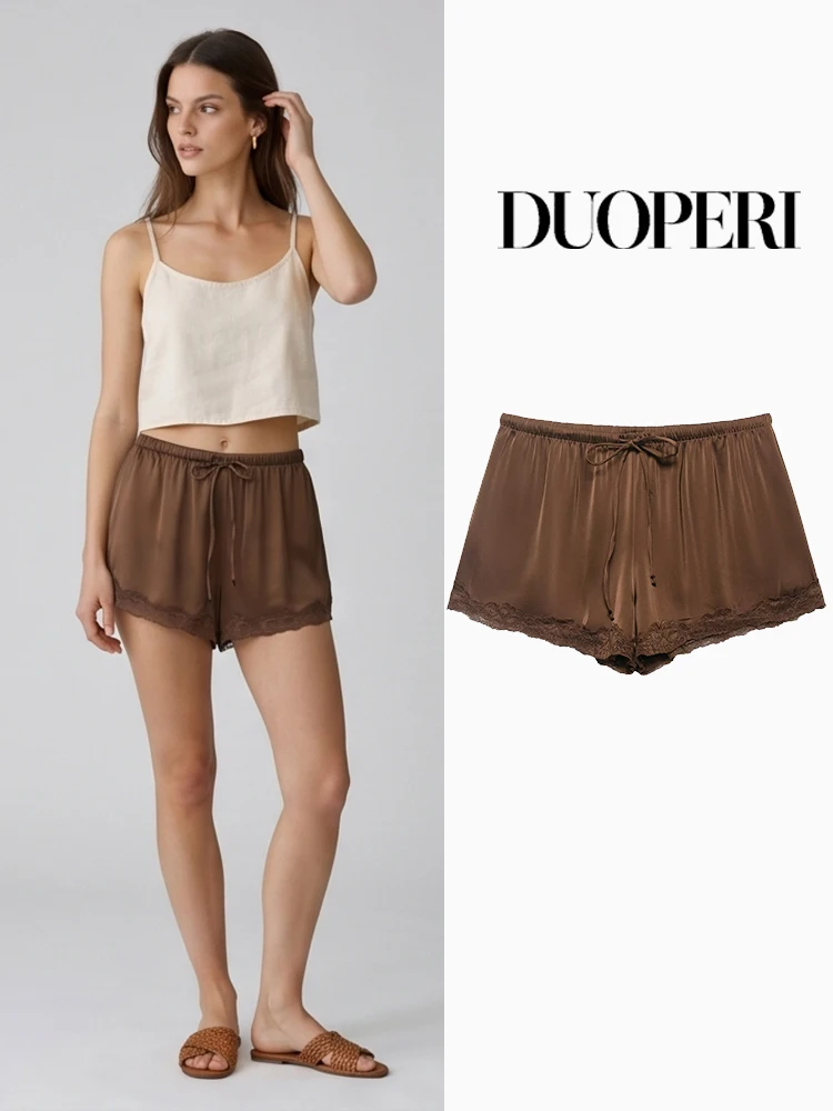 DUOPERI Women Fashion Solid Lace Hem Drawstring Mini Shorts Vintage High Elastic Waist Female Chic Lady Shorts
DUOPERI Women Fashion Solid Lace Hem Drawstring Mini Shorts Vintage High Elastic Waist Female Chic Lady Shorts