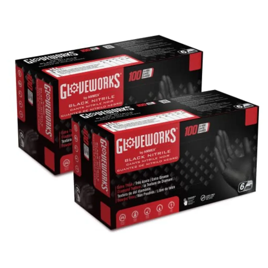 GLOVEWORKS Black Nitrile Gloves 6 Mil Disposable Raised Diamond Texture Latex Free Food Safe Industrial Mechanic Glove
GLOVEWORKS Black Nitrile Gloves 6 Mil Disposable Raised Diamond Texture Latex Free Food Safe Industrial Mechanic Glove