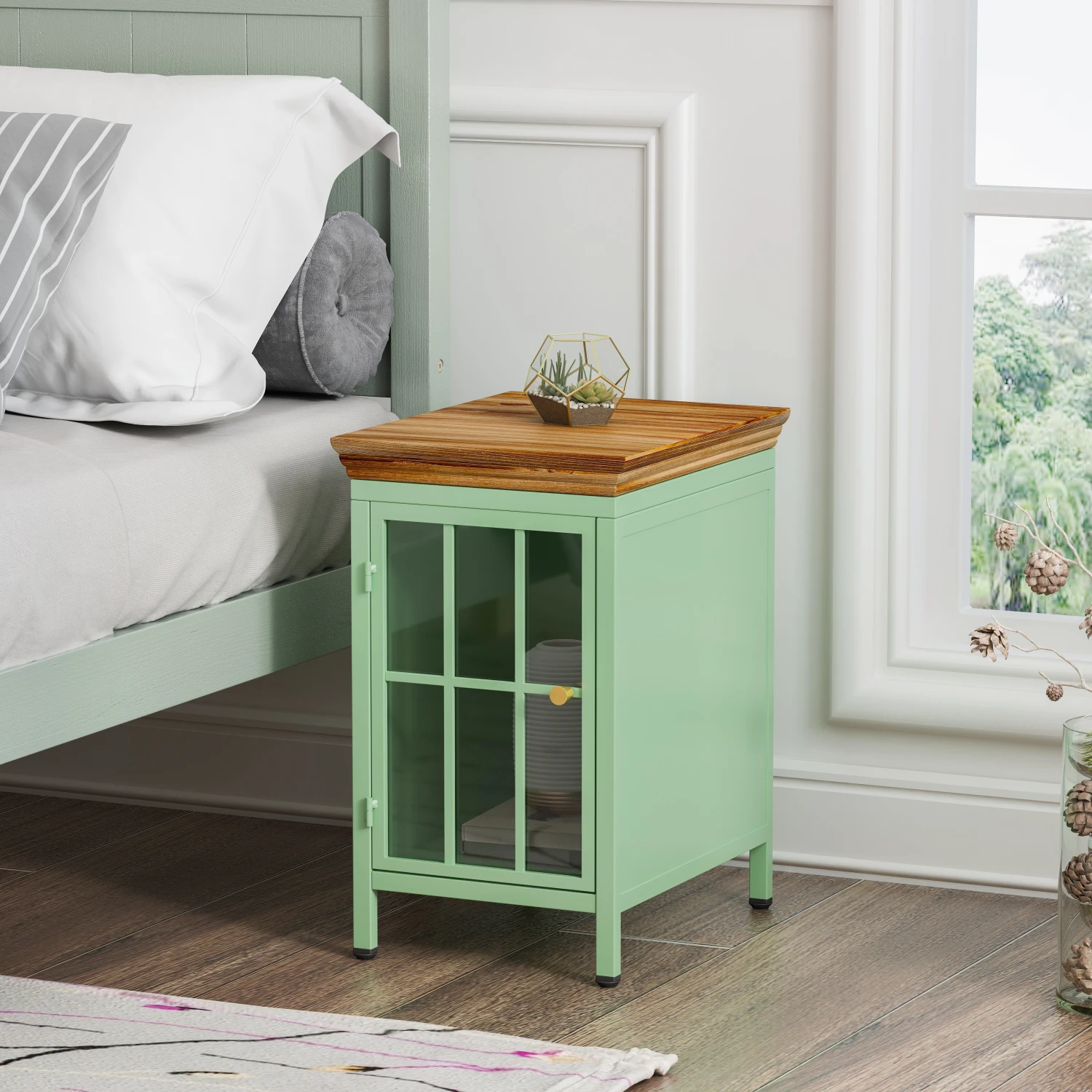 Nightstand with Storage Cabinet & Solid Wood Tabletop, Bedside Table, Sofa Side Coffee Table for Bedroom, Living Room, Green
Nightstand with Storage Cabinet & Solid Wood Tabletop, Bedside Table, Sofa Side Coffee Table for Bedroom, Living Room, Green