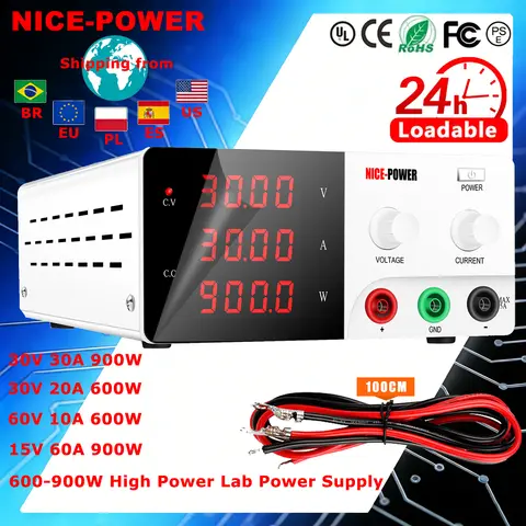 NICE-POWER 30V 30A Bench Power Source 30V 20A Lab Power Source 15V 60A 600-900W High Power Bench Source 60V For Battery Charging