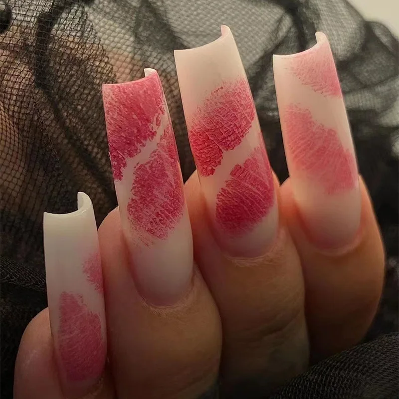 Romantic Red Lip Print Press On Nails, Long Ballet Matte White, Spicy Valentine's Reusable Fake Nails
Romantic Red Lip Print Press On Nails, Long Ballet Matte White, Spicy Valentine's Reusable Fake Nails