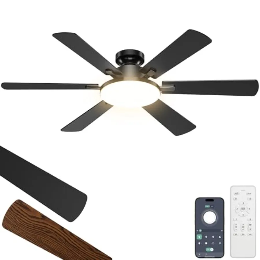 Living room ceiling fan with 52-inch diameter, black metal blades and housing, ultra-quiet reversible DC motor, remote and app
Living room ceiling fan with 52-inch diameter, black metal blades and housing, ultra-quiet reversible DC motor, remote and app