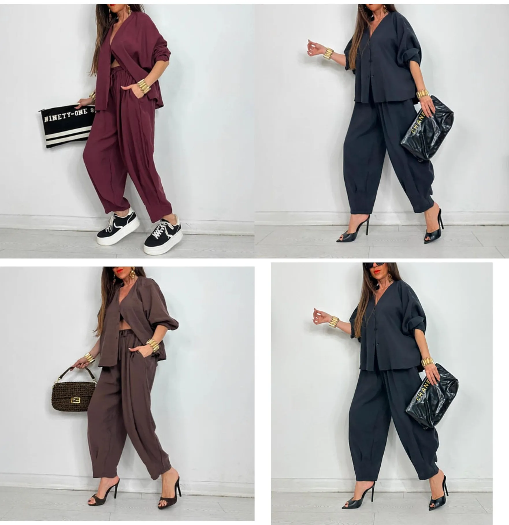 Ladies Two Piece Matching Set Long Sleeve Blouse Wide Leg Pants Jumpsuit Playsuit Spring Summer
Ladies Two Piece Matching Set Long Sleeve Blouse Wide Leg Pants Jumpsuit Playsuit Spring Summer