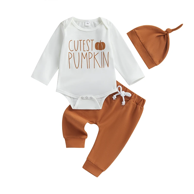 Baby Boy Fall Outfit 3Pcs Halloween Clothes Set Letter Pumpkin Print Crew Neck Long Sleeve Rompers Long Pants Hat Streetwear
Baby Boy Fall Outfit 3Pcs Halloween Clothes Set Letter Pumpkin Print Crew Neck Long Sleeve Rompers Long Pants Hat Streetwear