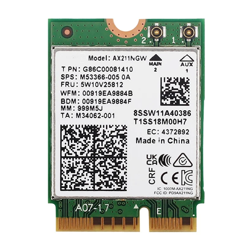 AX211NGW WiFi 6E M.2 Key E CNVio2 Двухдиапазонная беспроводная сетевая карта 2,4 ГГц/5 ГГц 802.11Ac Bluetooth 5.2 Адаптер XY
AX211NGW WiFi 6E M.2 Key E CNVio2 Двухдиапазонная беспроводная сетевая карта 2,4 ГГц/5 ГГц 802.11Ac Bluetooth 5.2 Адаптер XY