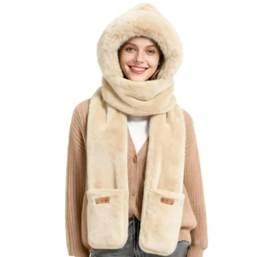 Hooded Scarf for Women Winter, Ear Hat Scarf 3 in 1Faux Fur Gloves Set Soft Thick Warm Hat
Hooded Scarf for Women Winter, Ear Hat Scarf 3 in 1Faux Fur Gloves Set Soft Thick Warm Hat