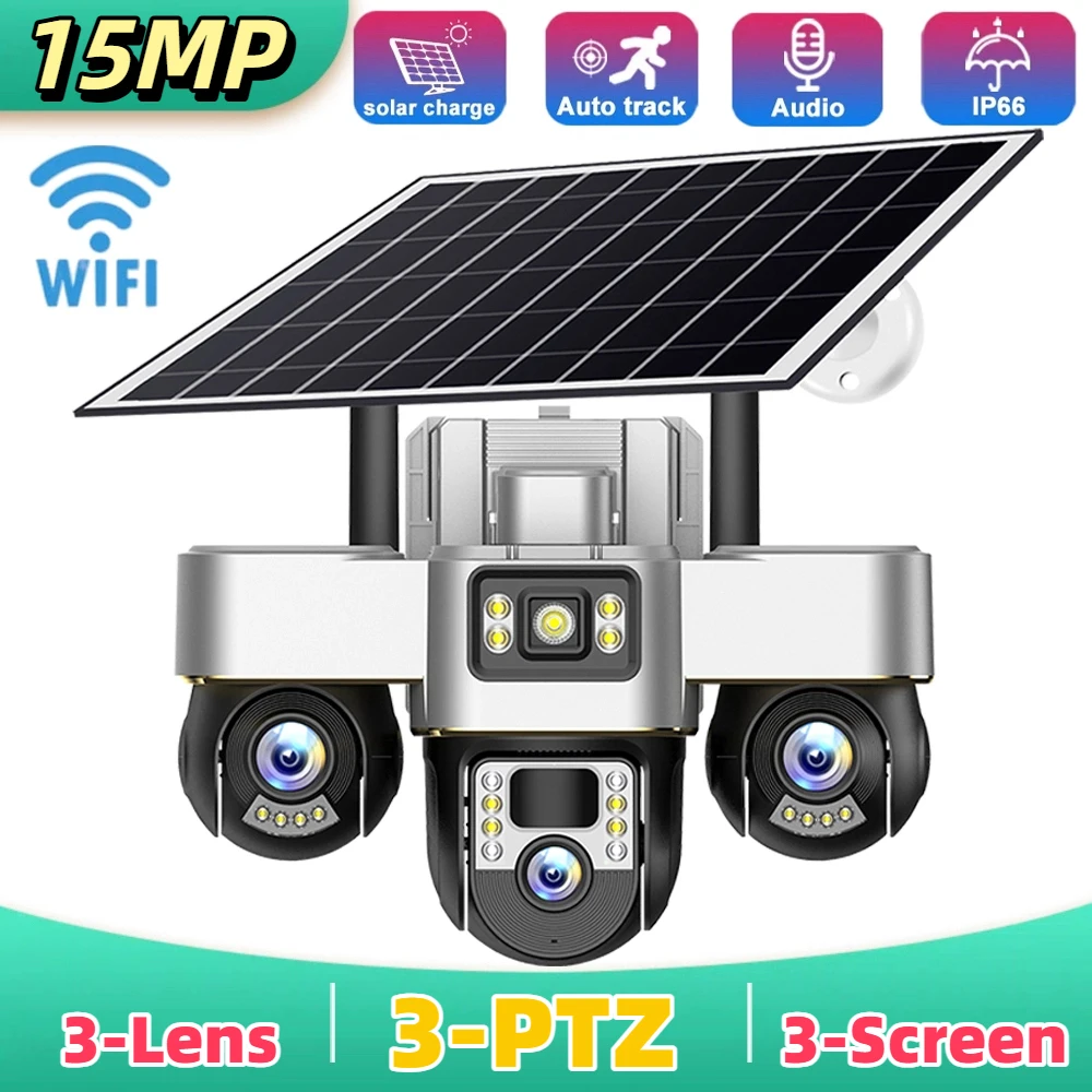 Solar WiFi Security Camera HD 15MP 3 Lens PTZ 3 Screen 10X Zoom PIR Human Detect Cameras Night Vision CCTV Security Protection
Solar WiFi Security Camera HD 15MP 3 Lens PTZ 3 Screen 10X Zoom PIR Human Detect Cameras Night Vision CCTV Security Protection