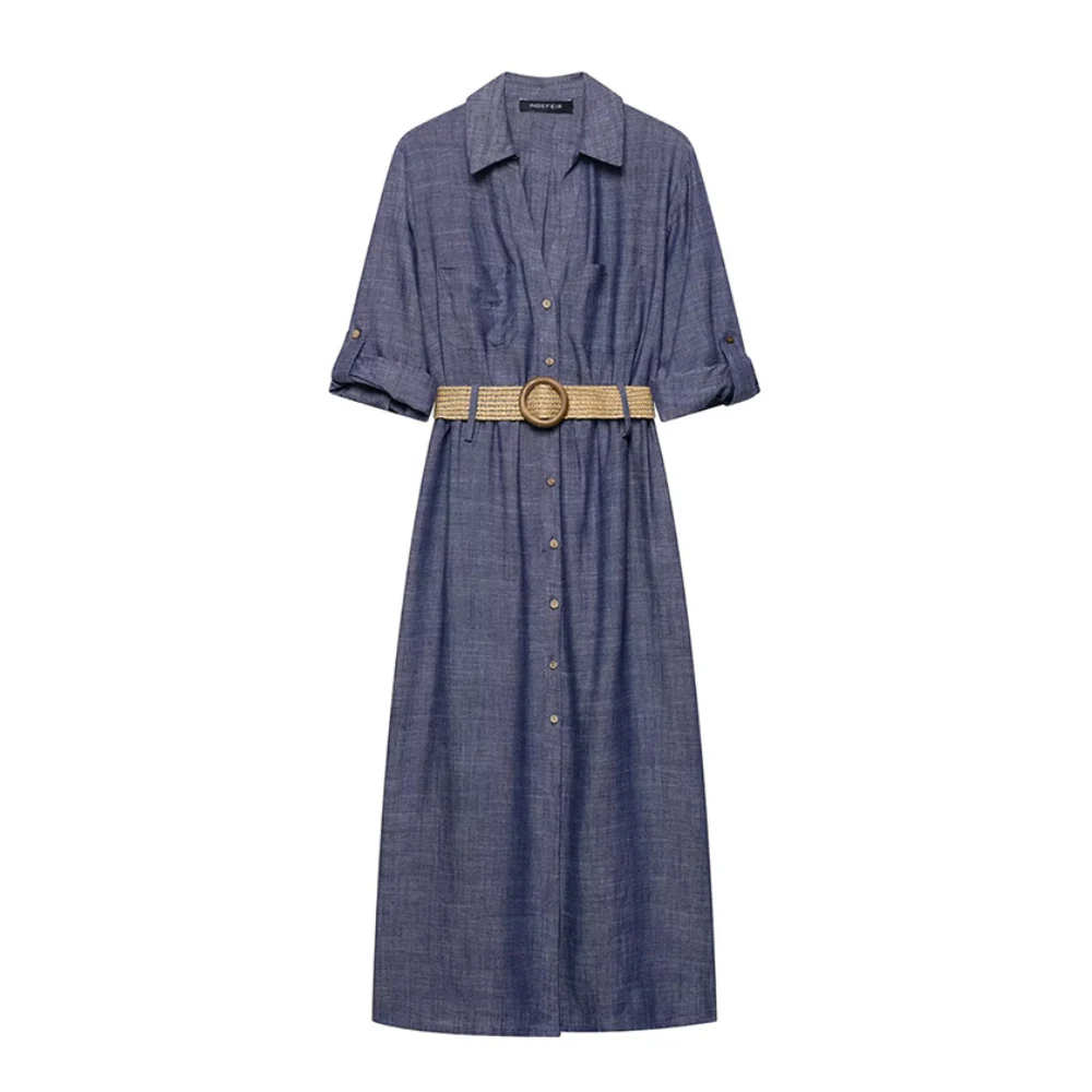 Women Casual Dress European Style Solid Color Simple Turn Down Collar Single Breasted Long Dresses Office Lady Frocks
Women Casual Dress European Style Solid Color Simple Turn Down Collar Single Breasted Long Dresses Office Lady Frocks