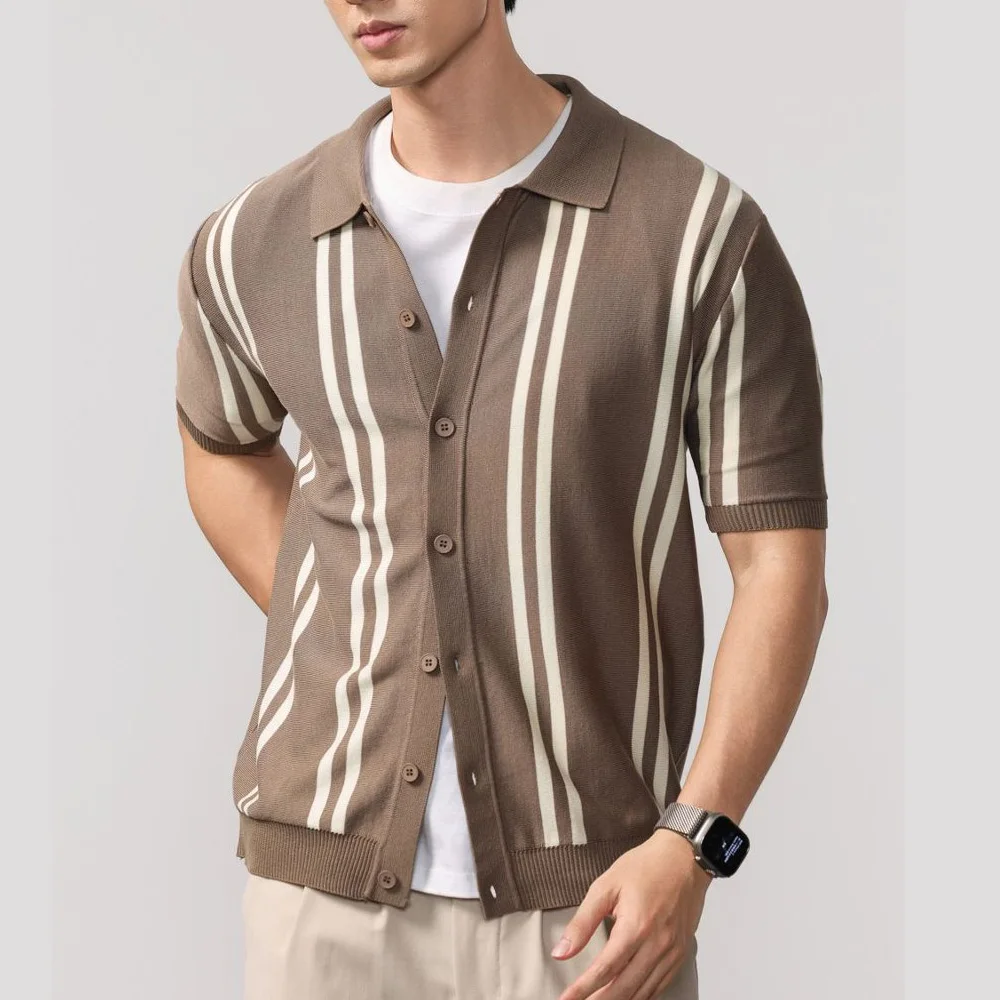 Summer Short Sleeve Knitted Cardigan Polo Shirt Men Business Casual Fashion Vintage Commute Stripe Sweater T-shirt Tops
Summer Short Sleeve Knitted Cardigan Polo Shirt Men Business Casual Fashion Vintage Commute Stripe Sweater T-shirt Tops