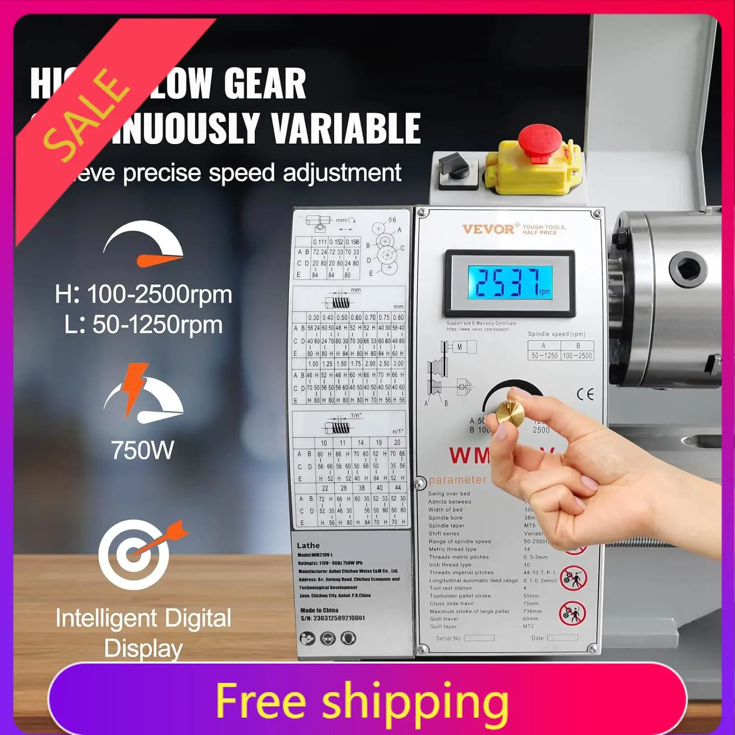 VEVOR Metal Lathe, 8.3'' x 29.5'' Benchtop Metal Lathe 0-2500 RPM Continuously Variable Speed 750W Brushless Motor Metal Gears w
VEVOR Metal Lathe, 8.3'' x 29.5'' Benchtop Metal Lathe 0-2500 RPM Continuously Variable Speed 750W Brushless Motor Metal Gears w