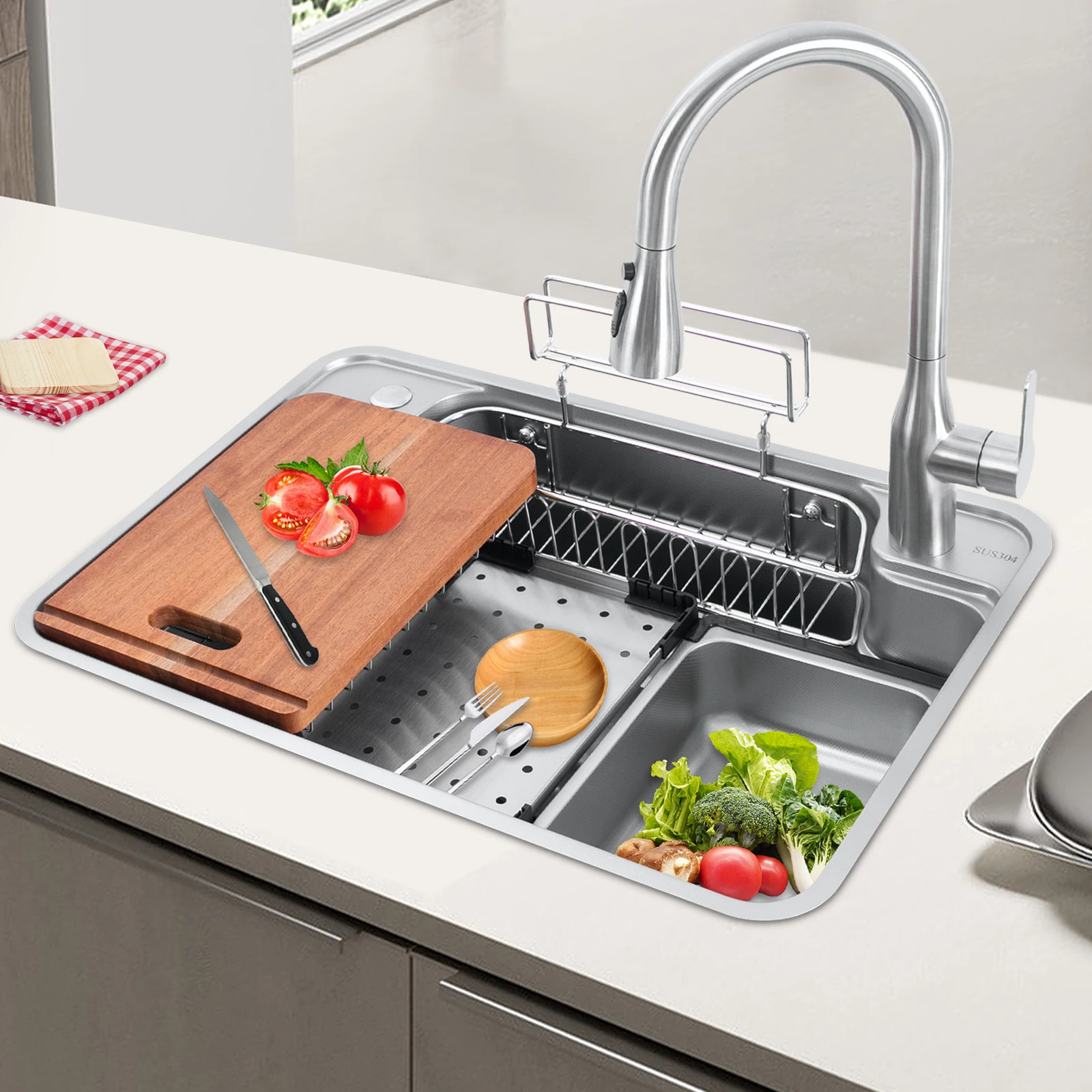 700*480*230mm Large Single Trough Sink Set Multifunctional Vegetable Washing Basin Set Thickened Sink With Faucet
700*480*230mm Large Single Trough Sink Set Multifunctional Vegetable Washing Basin Set Thickened Sink With Faucet