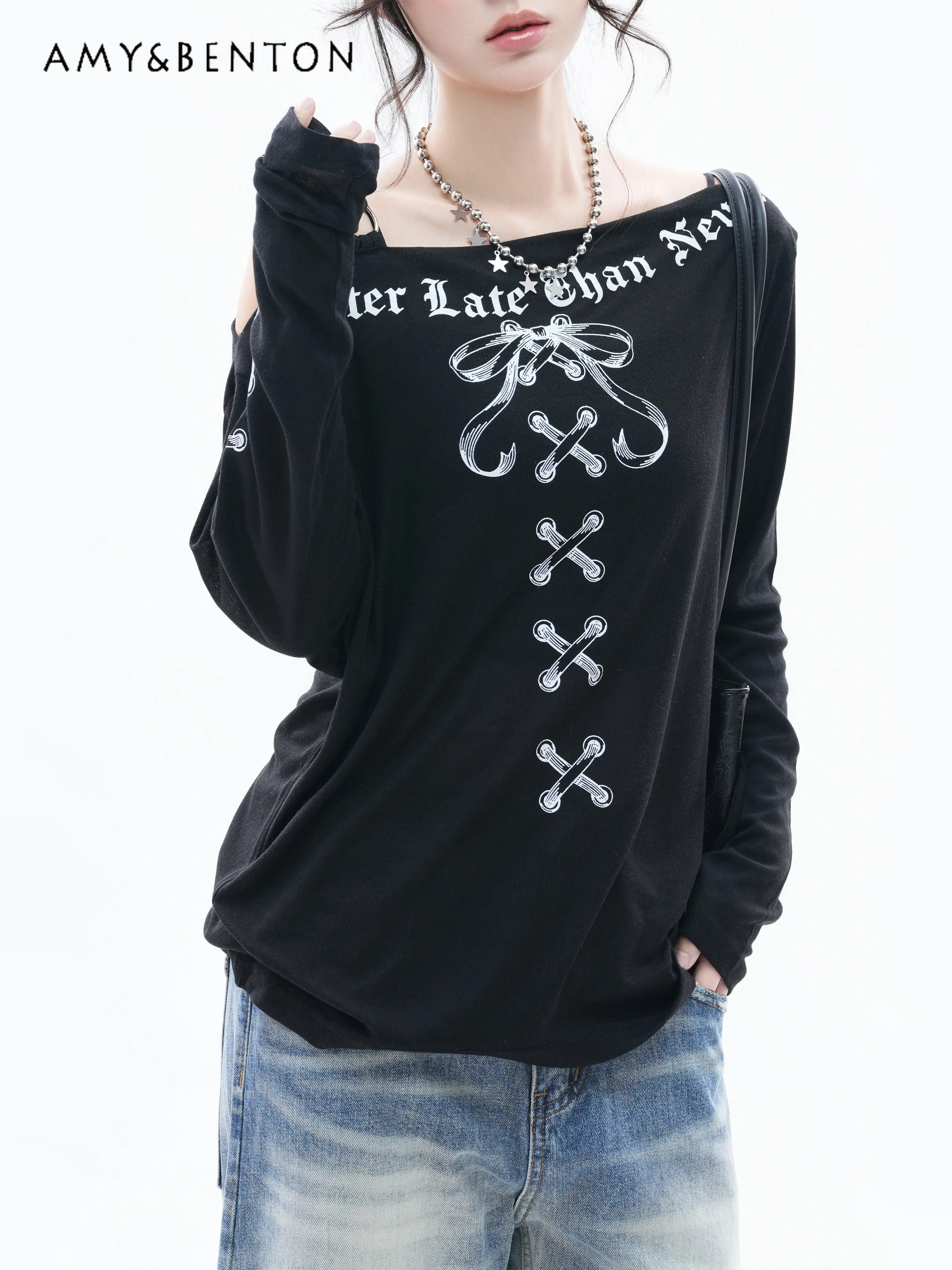 2026 Summer Alt Letter Print Off Shoulder Sheer Mesh White Casual Top Women American Streetwear Long Sleeve Black Tee
2026 Summer Alt Letter Print Off Shoulder Sheer Mesh White Casual Top Women American Streetwear Long Sleeve Black Tee