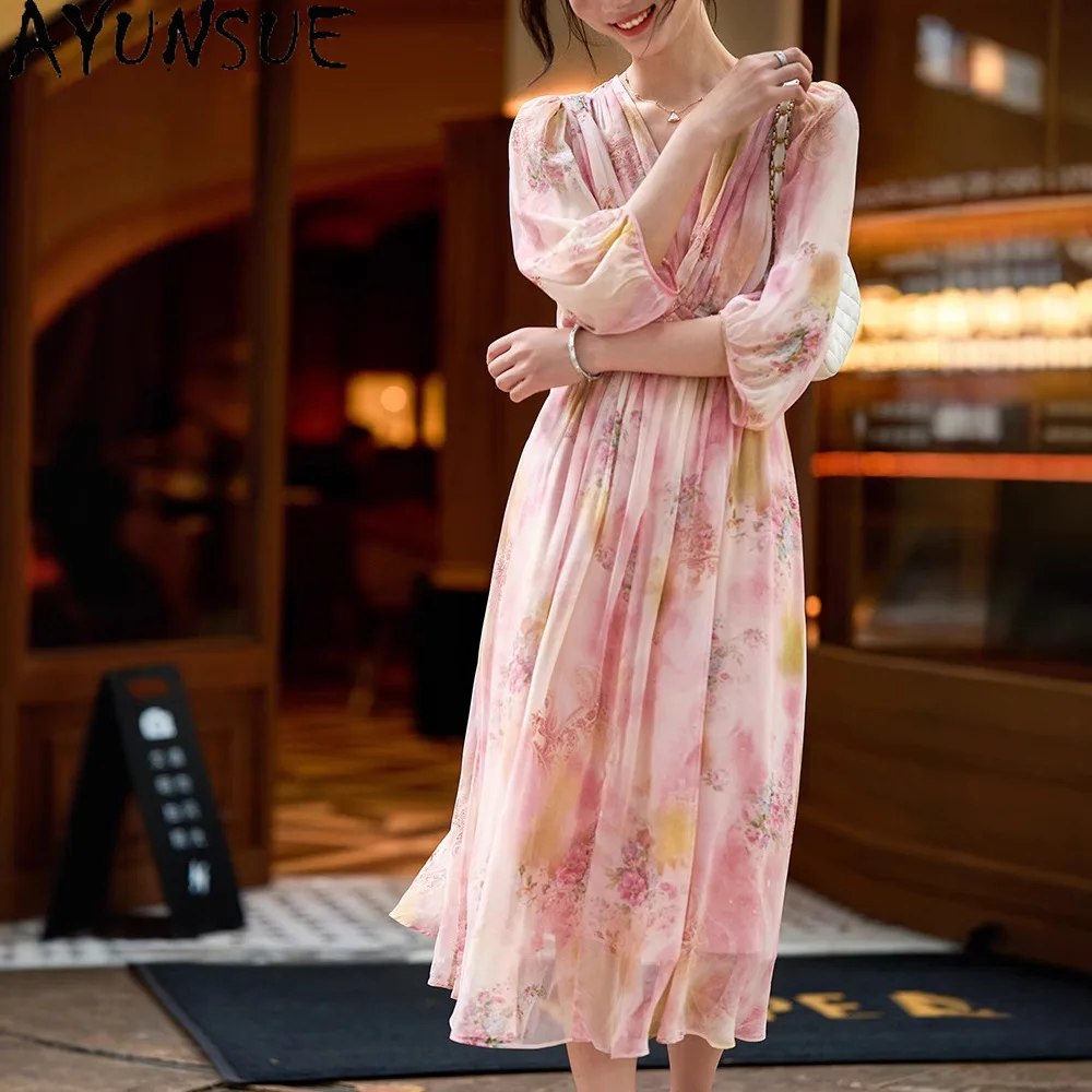 AYUNSUE, 100% натуральное шелковое платье тутового шелка, женское элегантное платье с v-образным вырезом, женская одежда, летнее платье высокого качества 2025, Jupe Femmes
AYUNSUE, 100% натуральное шелковое платье тутового шелка, женское элегантное платье с v-образным вырезом, женская одежда, летнее платье высокого качества 2025, Jupe Femmes