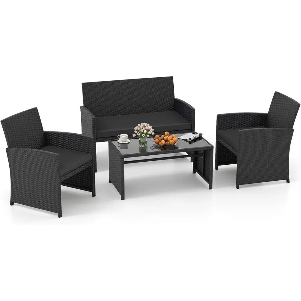 Комплект уличной мебели из ротанга с мягкими сиденьями: 4 предмета (диван-софа, кресла и журнальный столик со стеклянной столешницей) (черный)
Комплект уличной мебели из ротанга с мягкими сиденьями: 4 предмета (диван-софа, кресла и журнальный столик со стеклянной столешницей) (черный)