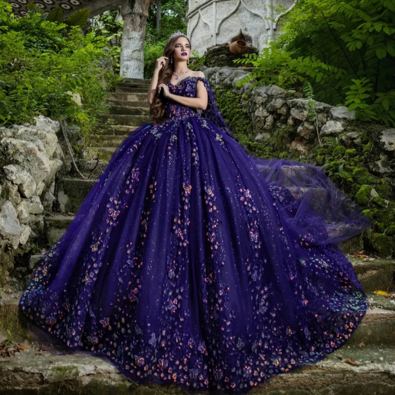 Navy Blue Shiny Quinceanera Dresses Off The Shoulder Sequin Applique Lace Beading With Cape Tull Corset Party Birthday Sweet 16
Navy Blue Shiny Quinceanera Dresses Off The Shoulder Sequin Applique Lace Beading With Cape Tull Corset Party Birthday Sweet 16