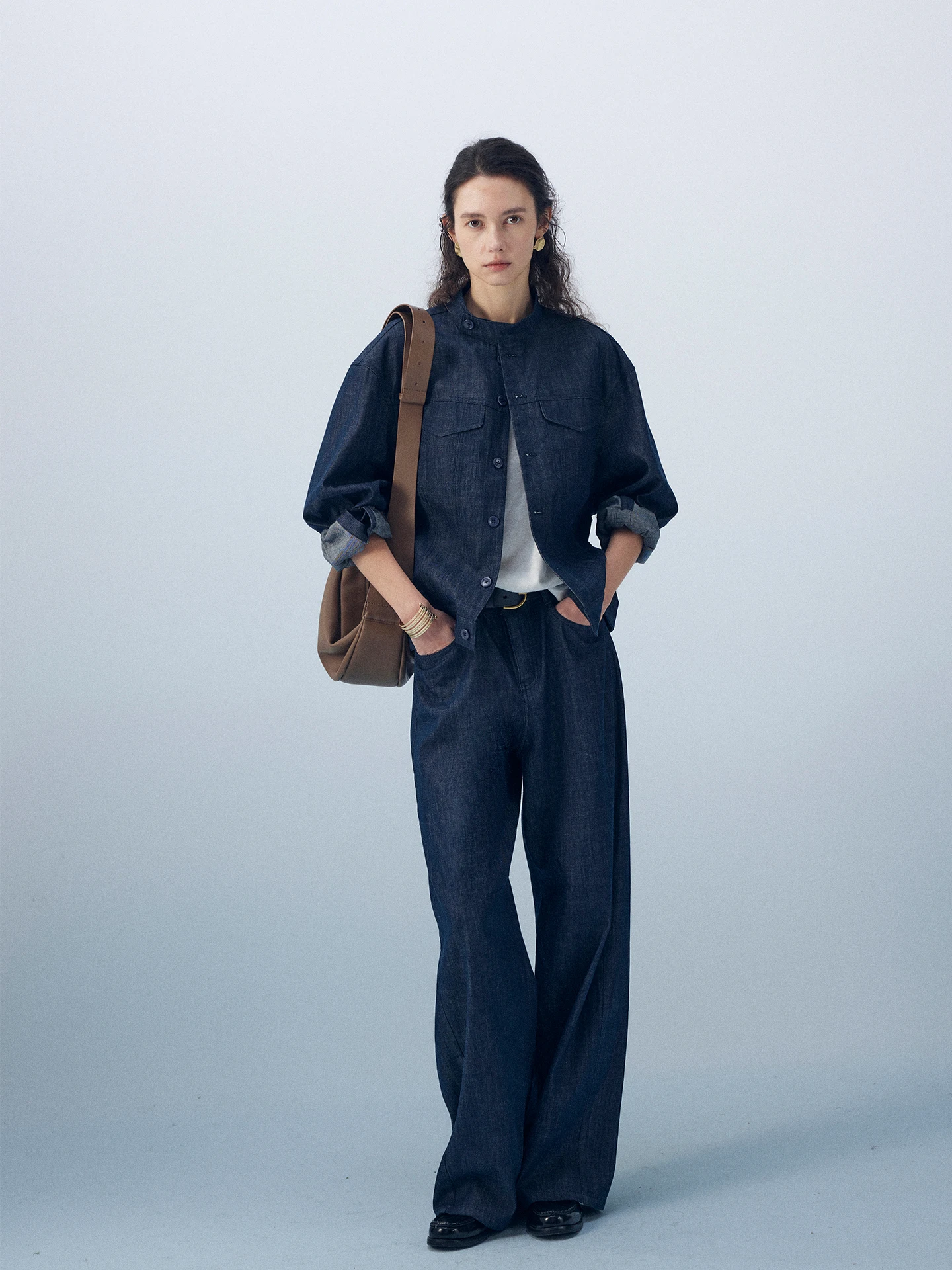 Moofeel Retro Denim irt Set Waist-Cinching High-End Feel Clete Faion Ensemble Cotton Breathable Button-Up Casual Workwear
Moofeel Retro Denim irt Set Waist-Cinching High-End Feel Clete Faion Ensemble Cotton Breathable Button-Up Casual Workwear