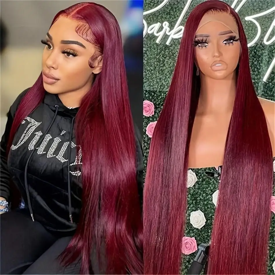 13x4 13x6 99j Burgundy Straight Lace Front Human Hair HD Transparent Lace Frontal Wig 200 Density Brazilian Hair For Women
13x4 13x6 99j Burgundy Straight Lace Front Human Hair HD Transparent Lace Frontal Wig 200 Density Brazilian Hair For Women
