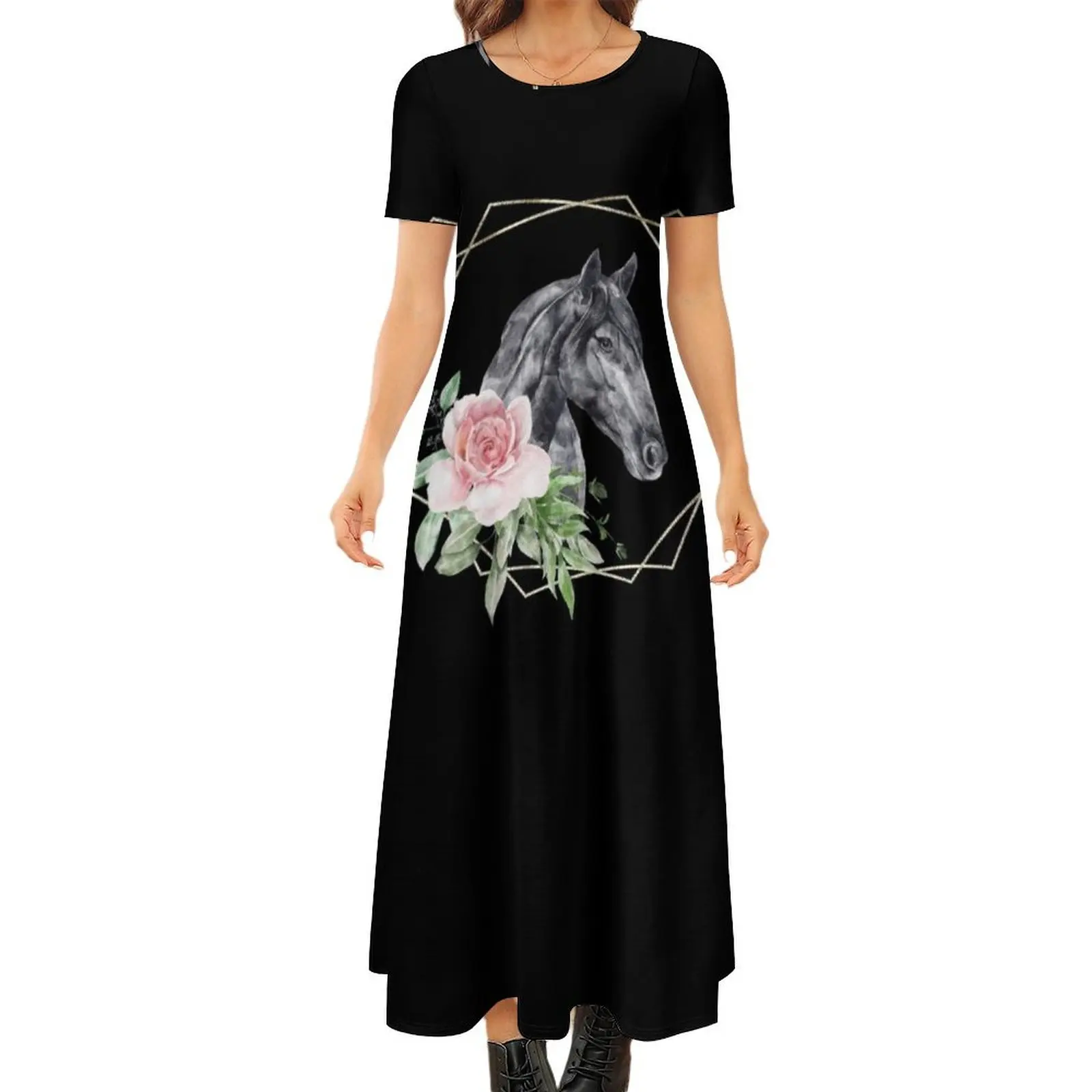 Watercolor horse with floral frame Round Neck Short Sleeve Dress clothes for women Dresses gala Summer women"s clothing
Watercolor horse with floral frame Round Neck Short Sleeve Dress clothes for women Dresses gala Summer women"s clothing