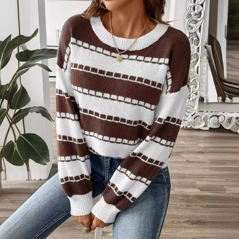 Women's Autumn Sweaters Fashion Striped Color Block Loose Lantern Sleeve Long Sleeve Versatile Crewneck Sweater Y2k Clothes 2025
Women's Autumn Sweaters Fashion Striped Color Block Loose Lantern Sleeve Long Sleeve Versatile Crewneck Sweater Y2k Clothes 2025