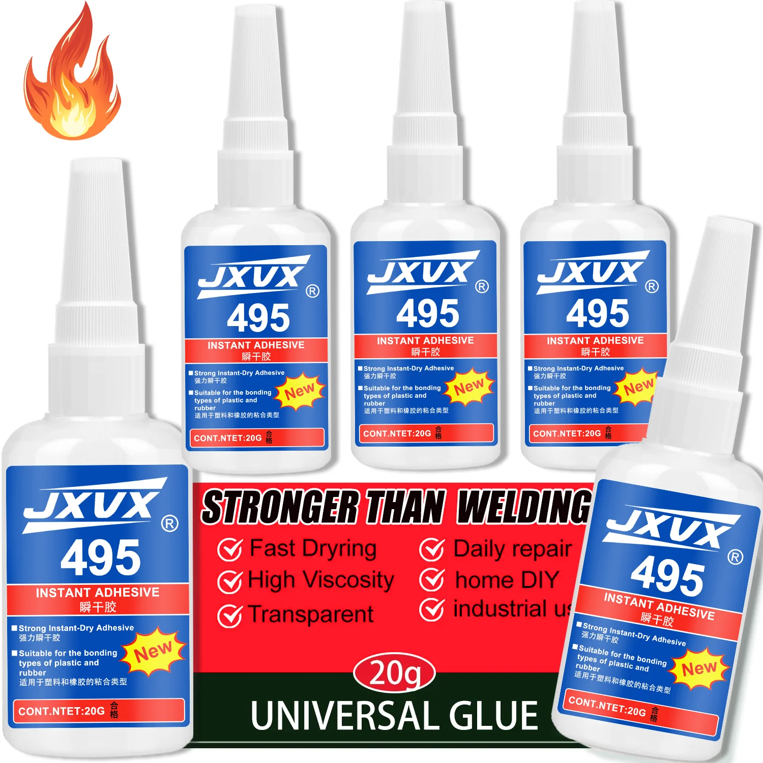 20ml 495 Instant Strong Super Glue Thick Universal Superglue Mighty Instant Glue for Resin Ceramic Metal Glass Fast Dry,6pcs.
20ml 495 Instant Strong Super Glue Thick Universal Superglue Mighty Instant Glue for Resin Ceramic Metal Glass Fast Dry,6pcs.