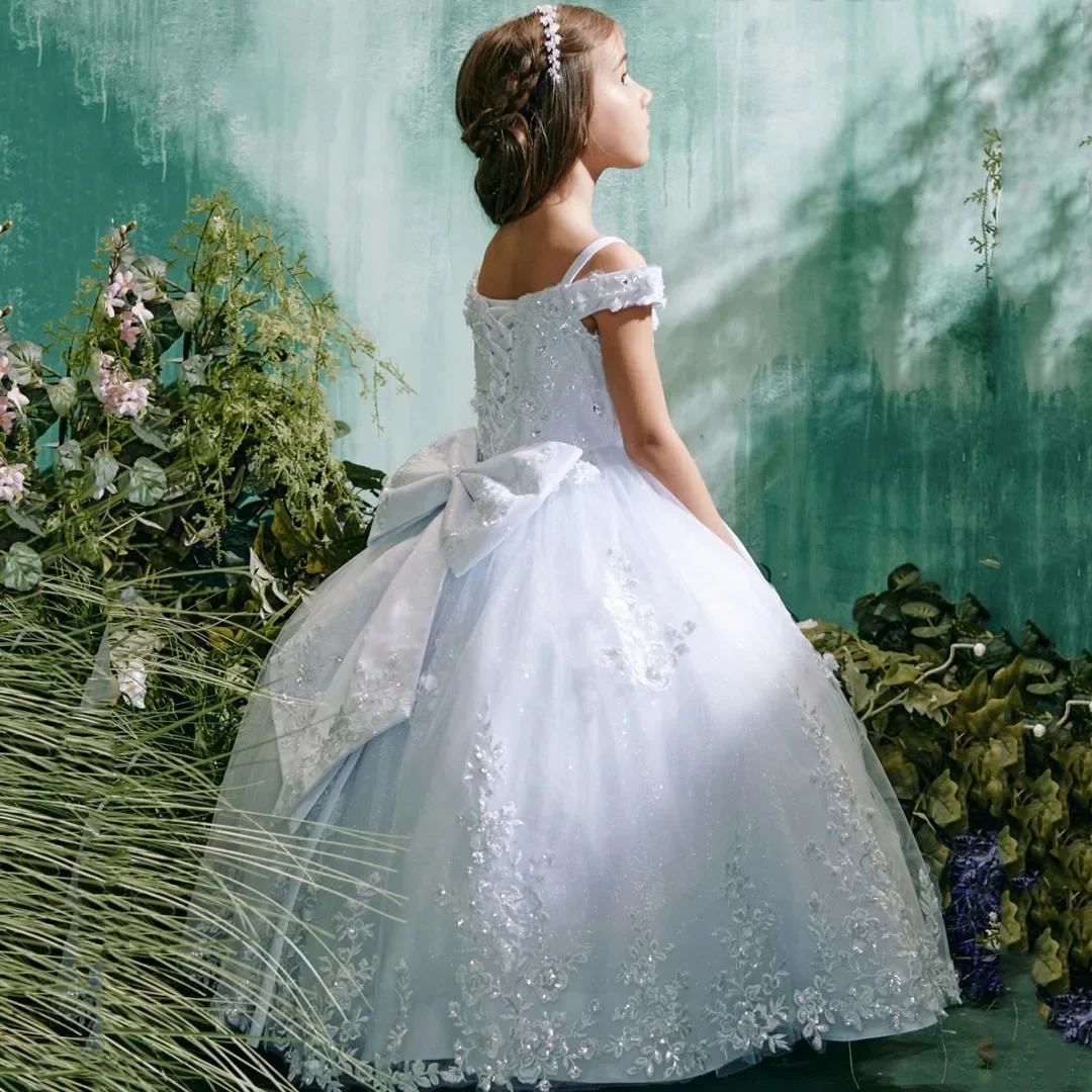 White Elegant Flower Girl Dress For Wedding Appliques Floor Length With Bow Tulle Princess Bridesmaid Birthday Gown Customized
White Elegant Flower Girl Dress For Wedding Appliques Floor Length With Bow Tulle Princess Bridesmaid Birthday Gown Customized