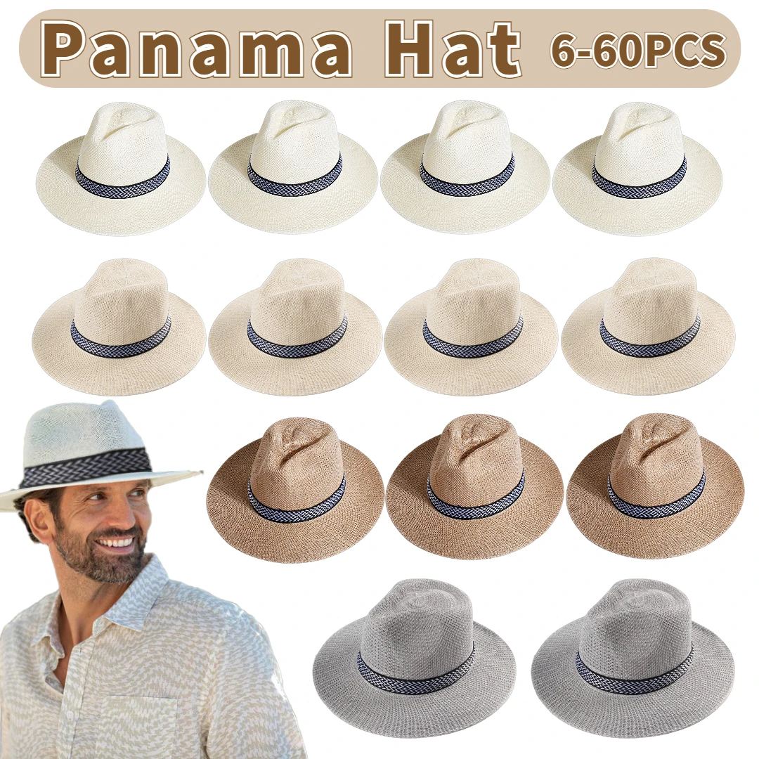 6-60 шт. панамских шляп для мужчин и женщин, для гостей на свадьбе, пляжные солнцезащитные шляпы UPF50+, плетеная федора с широкими полями, шляпа для вечеринок в стиле Хавана, джазовая шляпа.
6-60 шт. панамских шляп для мужчин и женщин, для гостей на свадьбе, пляжные солнцезащитные шляпы UPF50+, плетеная федора с широкими полями, шляпа для вечеринок в стиле Хавана, джазовая шляпа.