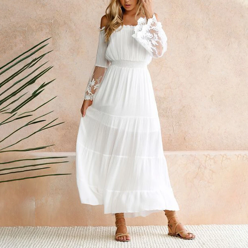 Stunning Women's White Beach Dress Bohemian Style Loose Fit Lace Dress with Long Sleeves for Weddings and Parties
Stunning Women's White Beach Dress Bohemian Style Loose Fit Lace Dress with Long Sleeves for Weddings and Parties