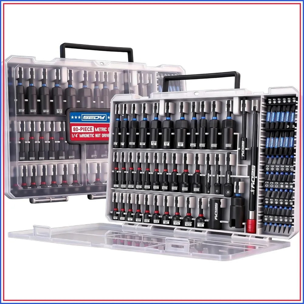 80-Piece Magnetic Impact Nut Driver Set: Metric & SAE, Socket Adapters, Bit Holder, Universal Sockets, Quick Release Extension, Power Bits
80-Piece Magnetic Impact Nut Driver Set: Metric & SAE, Socket Adapters, Bit Holder, Universal Sockets, Quick Release Extension, Power Bits
