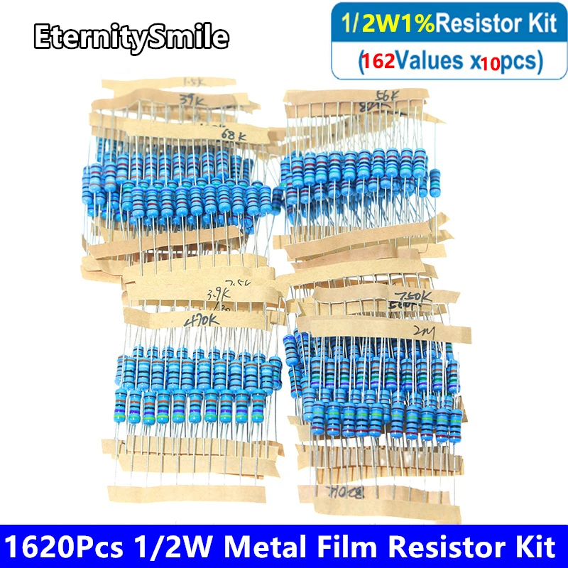 1620Pcs 1/2W Metal Film Resistor Kit Set 1% 162 Value*10Pcs 0.33R 1R 68R 82R 47R 680R 910R 68K 820K-10Mohm Color Ring Resistance
1620Pcs 1/2W Metal Film Resistor Kit Set 1% 162 Value*10Pcs 0.33R 1R 68R 82R 47R 680R 910R 68K 820K-10Mohm Color Ring Resistance