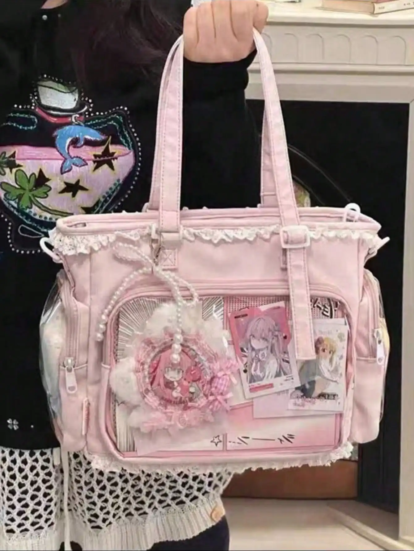 Free Shipping on Orders Over $291pc Kawaii Japanese Style Girl's Shoulder Bag, Featuring Pearl Bow & Lace Trim For Elegant & Cute Look, Transparent Decor Suitable For Cosplay,
Free Shipping on Orders Over $291pc Kawaii Japanese Style Girl's Shoulder Bag, Featuring Pearl Bow & Lace Trim For Elegant & Cute Look, Transparent Decor Suitable For Cosplay,