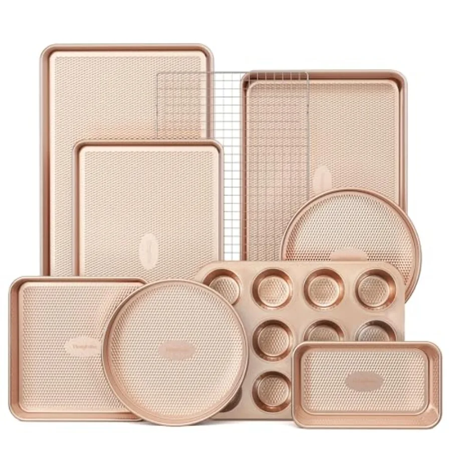 9-Piece Baking Pans Set Nonstick, Stackable Non Toxic Bakeware Sets with Diamond Texture, Oven Pan Set for Cooking, Includes Co
9-Piece Baking Pans Set Nonstick, Stackable Non Toxic Bakeware Sets with Diamond Texture, Oven Pan Set for Cooking, Includes Co