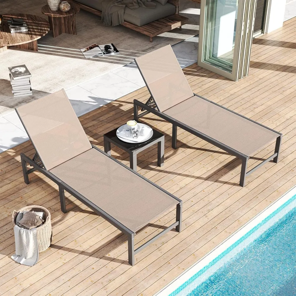 Patio Chaise Lounge 24.4" Wider Outdoor Lounge Chairs with Table, Textilene Pool Chaise Lounge Set of 3 for Sun Tanning Lay Fla
Patio Chaise Lounge 24.4" Wider Outdoor Lounge Chairs with Table, Textilene Pool Chaise Lounge Set of 3 for Sun Tanning Lay Fla