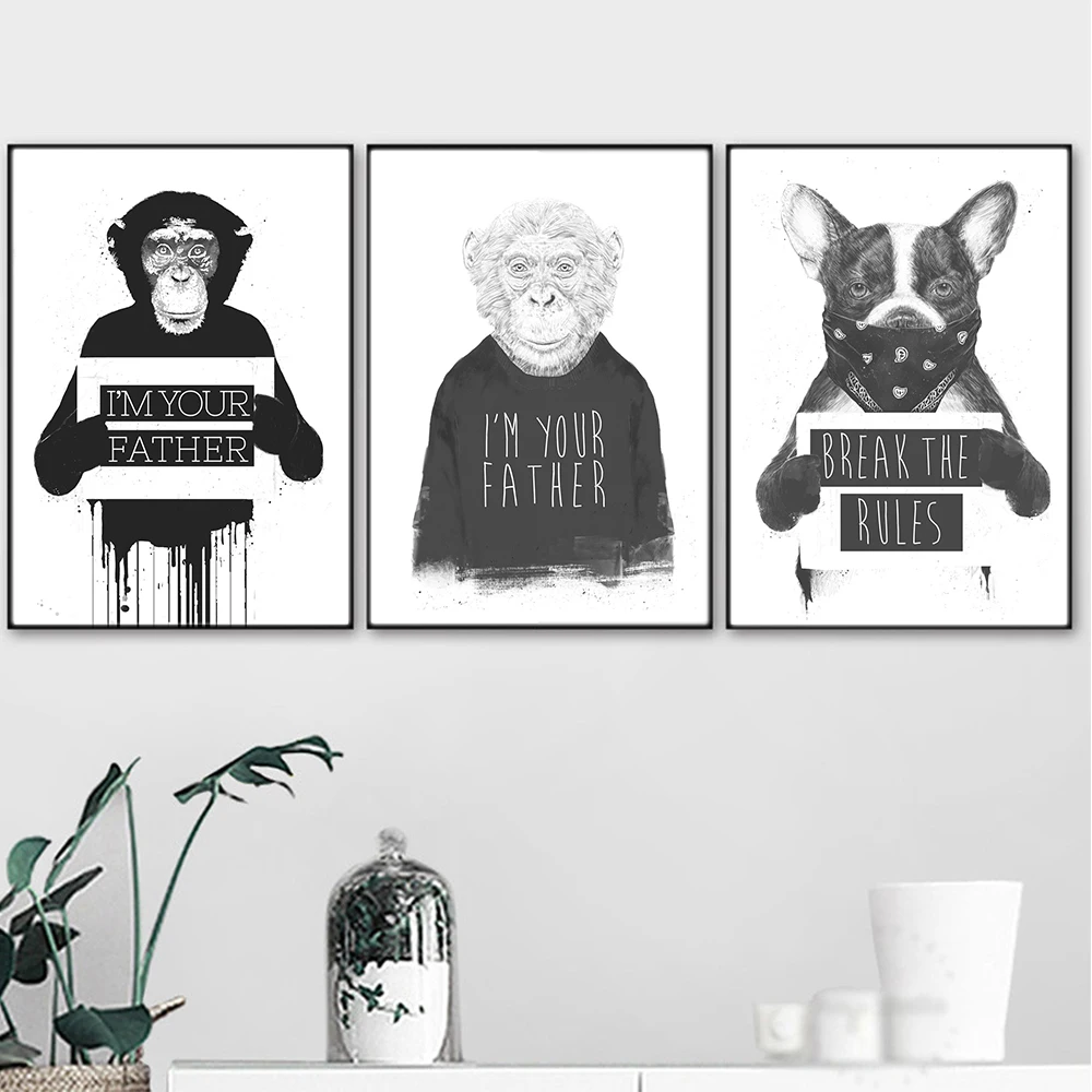 Monkey and Dog Rebellious Black White Posters Wall Art Canvas Prints Modern Minimalist Animals Paintings Living Room Home Decor 
Monkey and Dog Rebellious Black White Posters Wall Art Canvas Prints Modern Minimalist Animals Paintings Living Room Home Decor