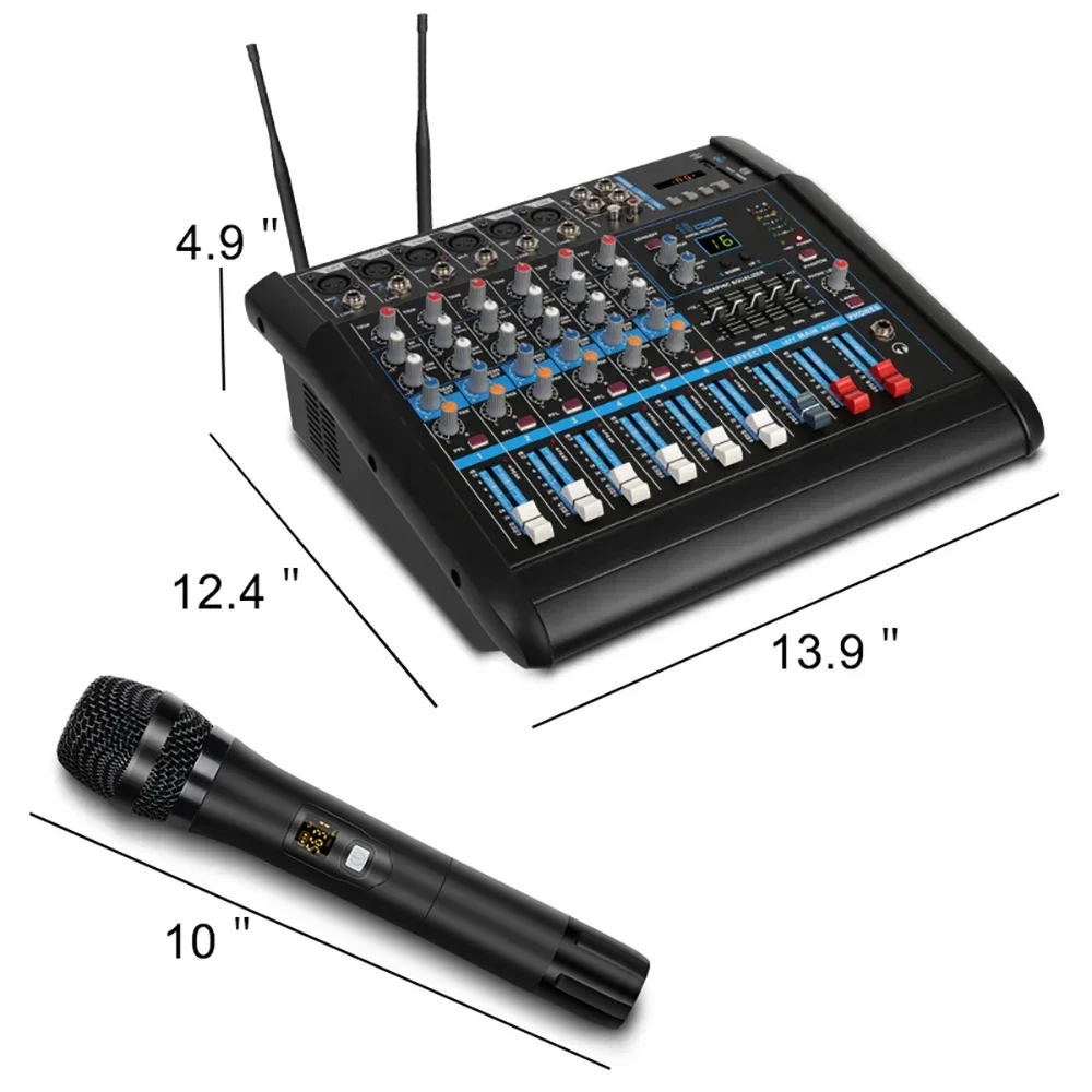 Hot sales Professional 350W * 2 built-in powerful amplifier with 2 wireless microphones and 6-channel audio power
Hot sales Professional 350W * 2 built-in powerful amplifier with 2 wireless microphones and 6-channel audio power