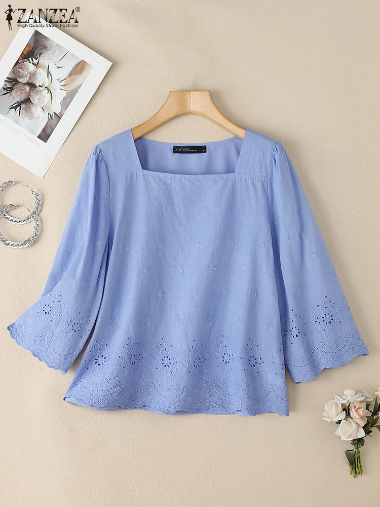 ZANZEA 3/4 Sleeve Vintage Smock Top Casual Cotton Linen Women Comfort Solid Blusas Mujer Square Neck Openwork Embroidery Blouses
ZANZEA 3/4 Sleeve Vintage Smock Top Casual Cotton Linen Women Comfort Solid Blusas Mujer Square Neck Openwork Embroidery Blouses