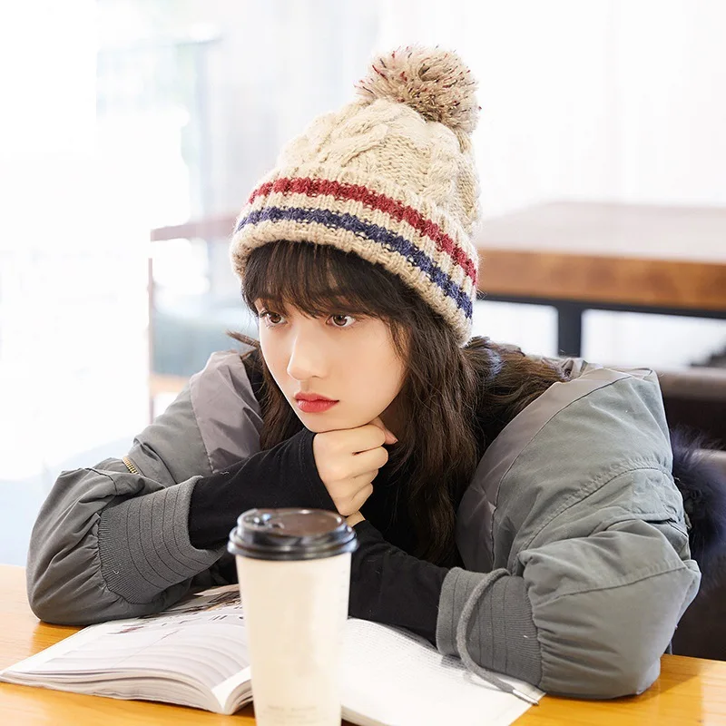 Women's Winter Hat Striped Thickening Plus Pom Pom Knitted Hat Fashion Outdoor Sports Hemp Pattern Knitted Hat
Women's Winter Hat Striped Thickening Plus Pom Pom Knitted Hat Fashion Outdoor Sports Hemp Pattern Knitted Hat