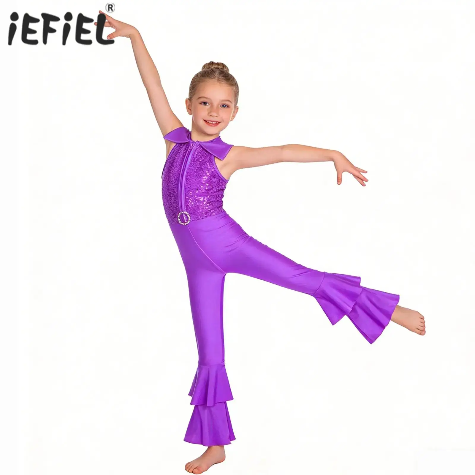Kids Girls Shiny Sequins Jazz Dance Unitards Disco Leotards Costume Zipper O-ring Front Tiered Bell-bottom Long Pants Jumpsuit
Kids Girls Shiny Sequins Jazz Dance Unitards Disco Leotards Costume Zipper O-ring Front Tiered Bell-bottom Long Pants Jumpsuit